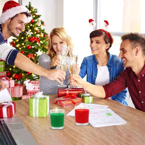 Vista 5 de Juego de 4 velas votivas verdes para Navidad y día de San Patricio, velas de cera de soja sin perfume rellenas de vidrio transparente