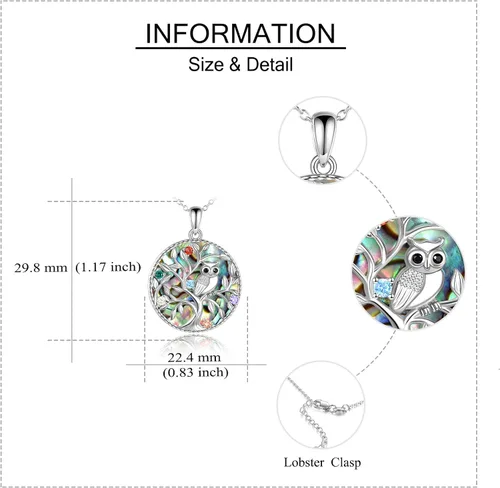Vista 5 de Collar de plata de ley con dije de búho de árbol de la vida regalos de joyería para mujer
