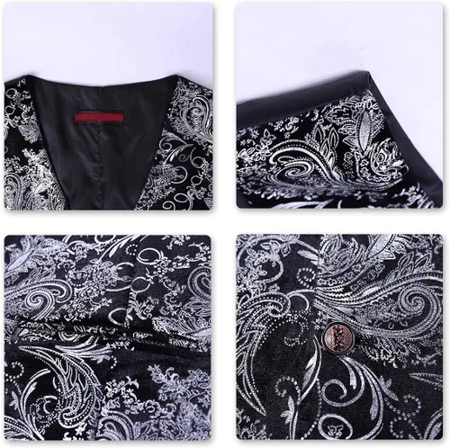 Vista 5 de Cloudstyle Chaleco de vestir con estampado para hombre, ajustado, chaleco formal con botones