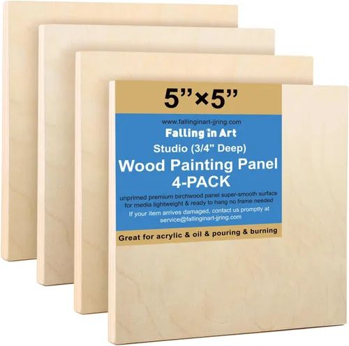 Vista 18 de Falling in Art Kit de paneles de madera de abedul sin terminar para pintura, lienzo de madera, paquete de 4 unidades de 4 x 4 pulgadas de estudio