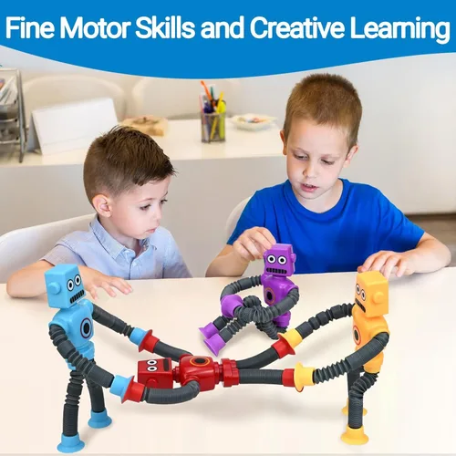 Vista 2 de Juguetes robóticos (paquete de 4), robots telescópicos con ventosa, tubos para autismo, juguetes sensoriales para ansiedad, regalos para niños