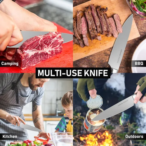 Vista 8 de Cuchillo de chef profesional de 8 pulgadas, cuchillo de cocina de acero de alto carbono, ultra afilado, con mango de madera sólida, caja de regalo
