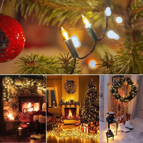 Vista 3 de Luces de Navidad a pilas, paquete de 2 mini tiras de 50 luces LED de 17 pies con 8 modos de temporizador automático, luces de árbol impermeables