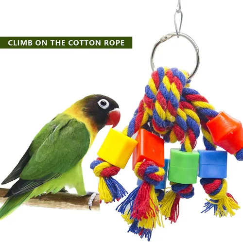 Vista 5 de Zerodis 3 piezas de juguetes para masticar pájaros, periquitos, juguetes de cuerda de algodón coloridos, juguetes de loros, cuentas de cuerda