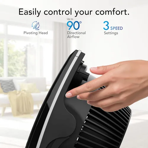 Vista 5 de Vornado 573T Ventilador pequeño de circulación de aire para habitación con cabezal giratorio, rejilla extraíble de fácil limpieza, 3 ajustes