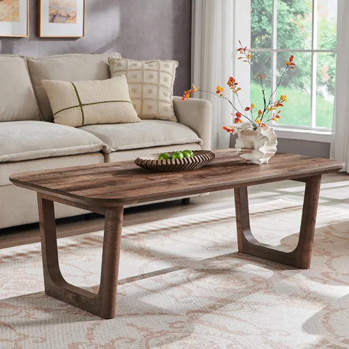 Vista 8 de ACCOHOHO Mesa auxiliar moderna de mediados de siglo para sala de estar, mesa auxiliar rectangular grande de madera de 51.2 pulgadas con patas
