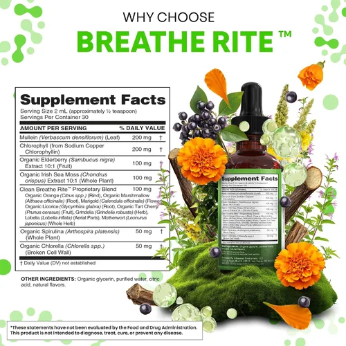Vista 4 de Clean Nutra Gotas de Gordolobo para Pulmones Clorofila Orgánica Líquida Musgo Marino Irlandés, Espirulina, Regaliz, Cereza Ácida, Lobelia, Agripalma