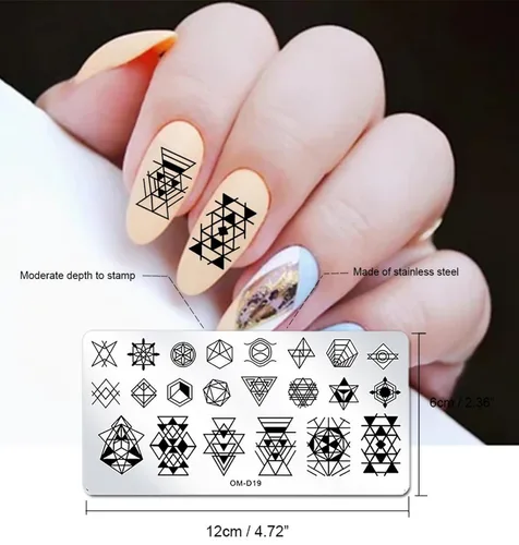 Vista 3 de Juego de sellos de uñas, 10 unidades, diseño geométrico, plantilla de placa de uñas, accesorios de arte de uñas, para bricolaje y salón de belleza