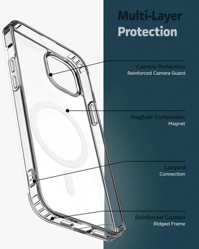 Vista 5 de ENCASED Funda magnética con protector de pantalla para iPhone 14 Plus de 6.7 pulgadas, compatible con MagSafe (transparente)