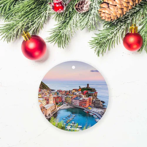 Vista 3 de Adorno de Italia, adorno de Navidad, adornos para árbol de Navidad, adecuado para el hogar, decoraciones de fiesta, pueblo de Vernazza