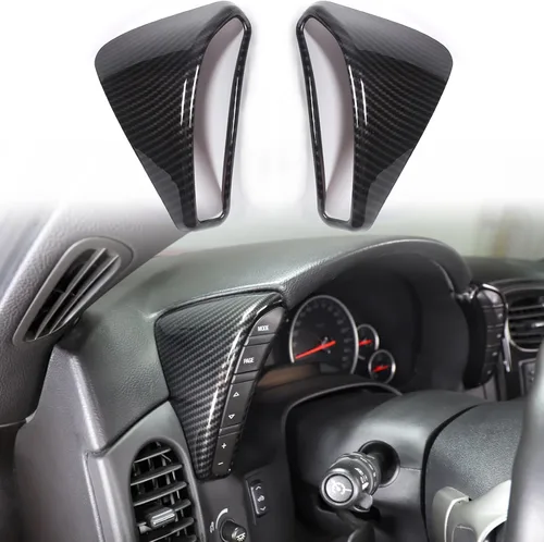 Vista 8 de Cubierta de botón de salpicadero Compatible con Chevy Corvette C6 2005-2013, marco de borde del velocímetro Cubierta de ribete de accesorios Rojo