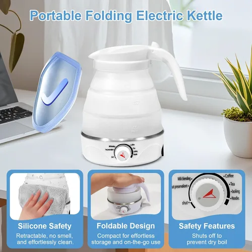 Vista 3 de Hervidor de viaje plegable eléctrico portátil plegable para agua hirviendo, portátil para viajes al aire libre, imprescindible para té y café, apto
