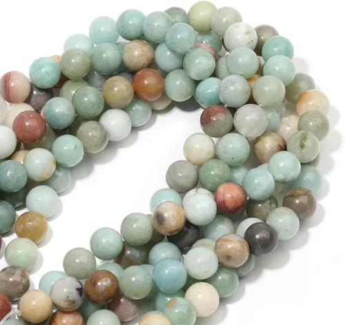 Vista 6 de 60 piezas de cuentas de piedra natural de 15⁄64 pulgadas (6 mm) con cuentas de amazonita de cristal, piedras preciosas para hacer joyería, pulseras
