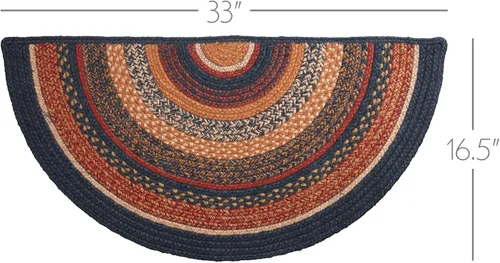 Vista 2 de VHC Brands Stratton Primitive - Alfombra decorativa de yute azul y rojo a rayas para entrada, cocina, baño, decoración rústica, medio círculo, 16.5