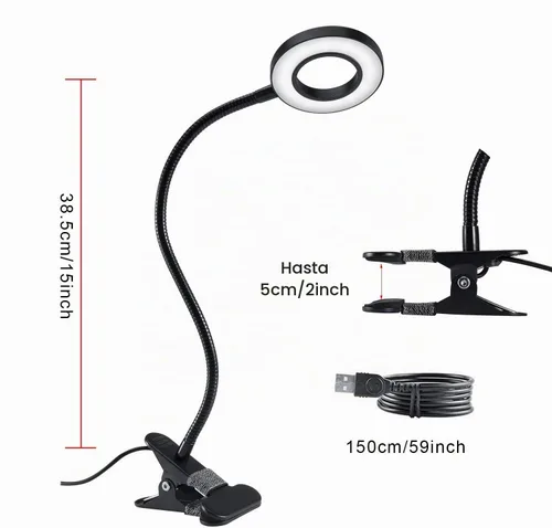 Vista 7 de Luces de lectura con clip de 48 LED, lámpara de escritorio con 3 modos de color y 10 brillo regulable, 360° flexible de cuello de cisne