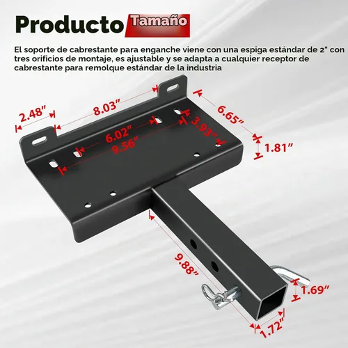 Vista 5 de Placa de Montaje de Enganche de Cabrestante, Soportes de Cabrestante de Remolque Receptor Universal de 2", Soporte de Montaje de Cabrestante