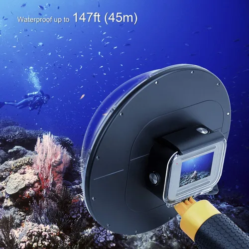 Vista 3 de GEPULY - Puerto domo para GoPro Hero 8 Black, lente de puerto domo con carcasa impermeable, disparador de obturador, agarre de mano flotante