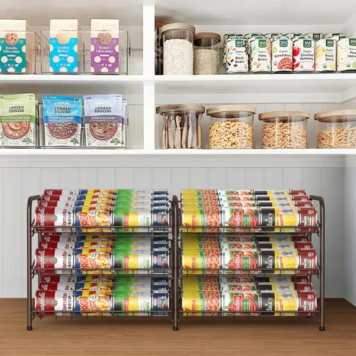 Vista 8 de MOOACE Organizador de latas, dispensador de almacenamiento de latas 2 en 1 con capacidad para hasta 72 latas, organizador de latas para armario