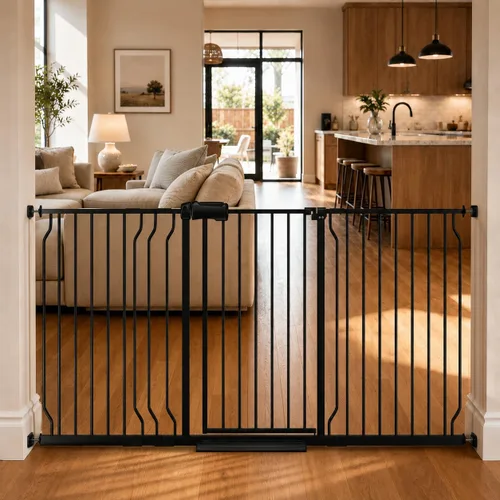 Vista 15 de Puertas de bebé extra anchas para puertas 52.76"-62.20" Puerta de bebé extra ancha Puerta para perros Montada a presión Sin perforación con paso