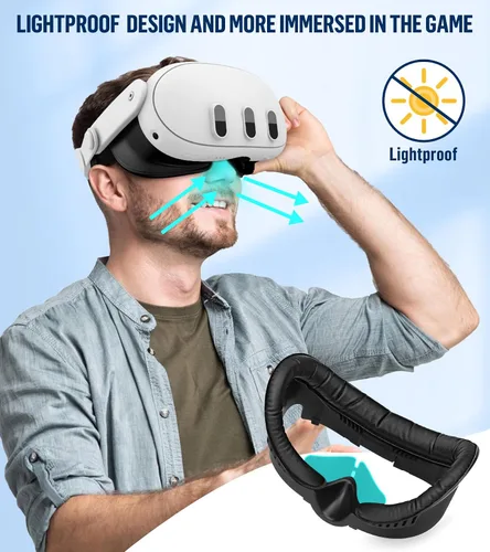 Vista 7 de YRXVW Facial Interface & Face Pad Cushion Compatible with OculusMeta Quest 3, Replacement PU Leather Foam Cushion Cover and Nose Guard Pad