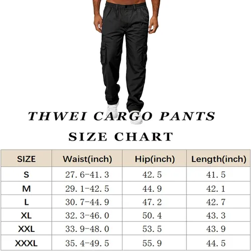 Vista 7 de THWEI Pantalones cargo para hombre, estilo casual, de algodón, con múltiples bolsillos, para senderismo, trabajo