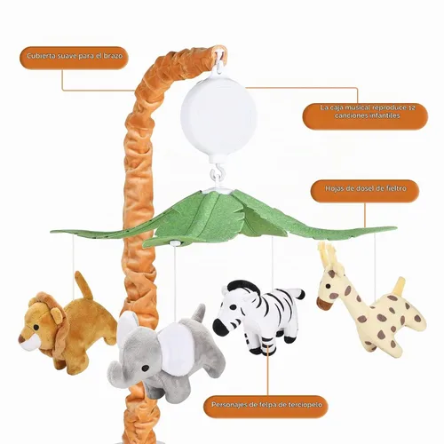 Vista 5 de CLYMENE Safari Animals Baby Musical Cuna Móvil para Bebés Niños y Niñas
