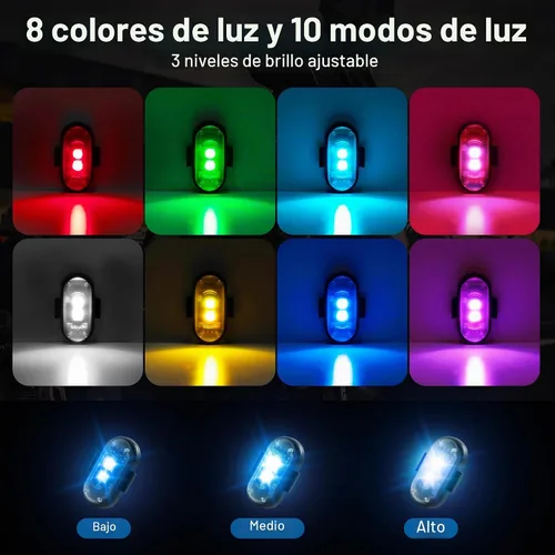 Vista 5 de Luces LED inalámbricas para coche 8 piezas con control remoto, luces LED estroboscópicas inalámbricas 8 colores con carga USB, IP65, impermeables