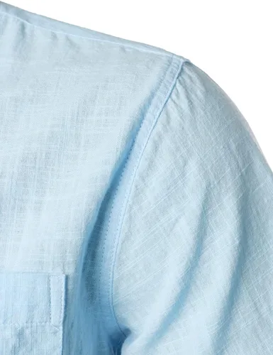 Vista 4 de ZEROYAA Camisas de manga corta con botones y algodón y lino para hombre, ligeras, con bolsillo
