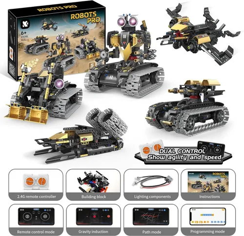 Vista 3 de Kit de construcción de robot RC 5 en 1 para niños, aplicación y control remoto STEM Robótica Técnica Codificación Robótica, Juego de erector con 323