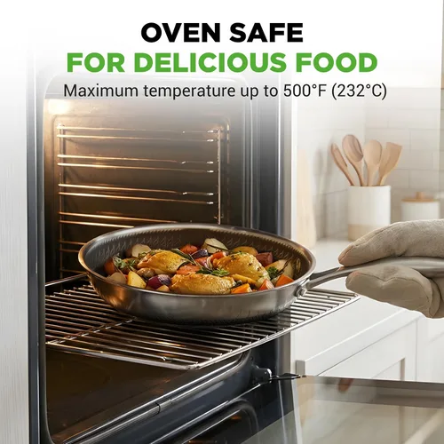 Vista 4 de NutriChef Juego de 6 sartenes de acero inoxidable de tres capas, sartenes antiadherentes de 8, 10 y 12 pulgadas con tapas, compatibles