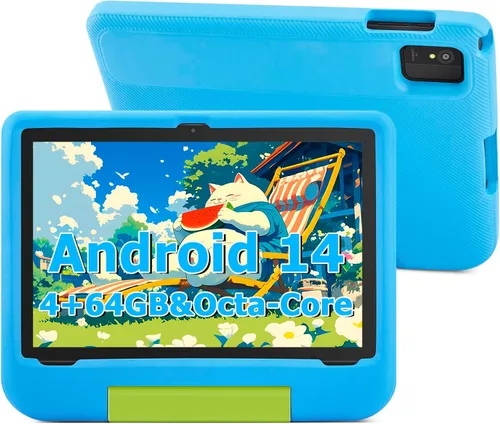 Vista 12 de Tableta de 10 pulgadas para niños con control parental, 8 (4+4) GB de RAM 64 GB ROM, Octa Core, WiFi 6, batería de 5000 mAh, GMS - Tableta para Azul
