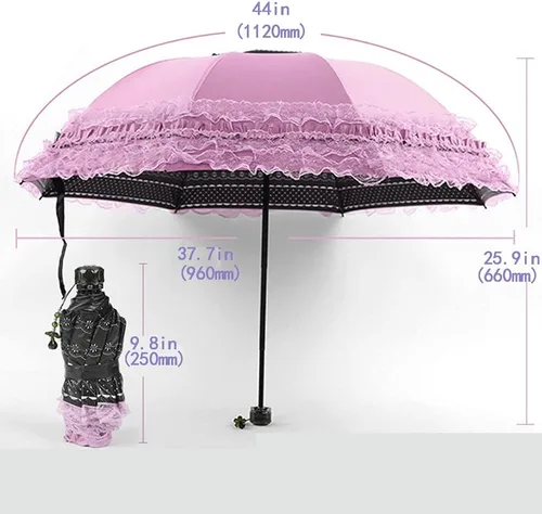 Vista 20 de WANLIAN Paraguas de encaje a prueba de viento plegable soleado y lluvioso a prueba de rayos ultravioleta anti sol protección UV sombrilla paraguas