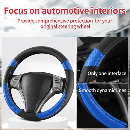 Vista 9 de Funda antideslizante de piel de napa para volante de automóvil, accesorios universales para automóvil para mujeres y hombres, apto para SUV de 14