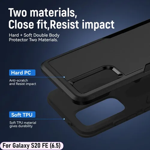 Vista 3 de Funda híbrida de doble capa para Galaxy S20 FE (5G) de 6.5 pulgadas de grado militar resistente a los golpes con 1 soporte magnético para automóvil