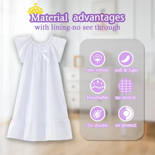 Vista 4 de Camisones para niñas, vestido de princesa de algodón, camisón vintage para niñas (Doll, niñas, mujeres)