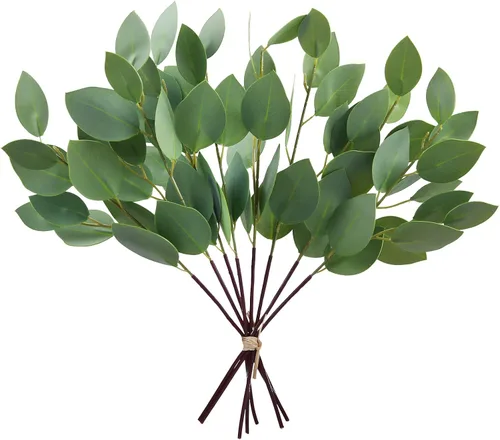 Vista 10 de GREENTIME Paquete de 2 tallos de eucalipto negro con 20 ramas de 18.5 pulgadas, ramo de flores artificiales para jarrón, decoración de mesa de boda