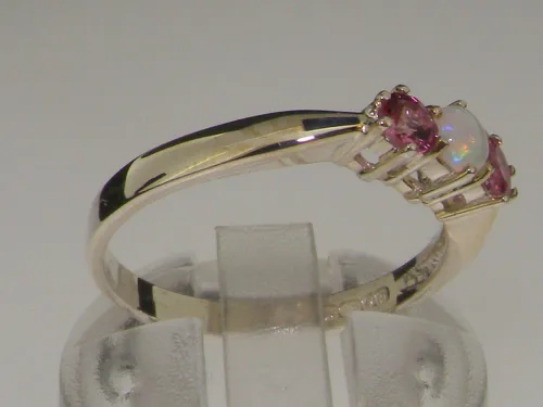 Vista 4 de Anillo de plata de ley 925 auténtica auténtica con ópalo y turmalina rosa para mujer