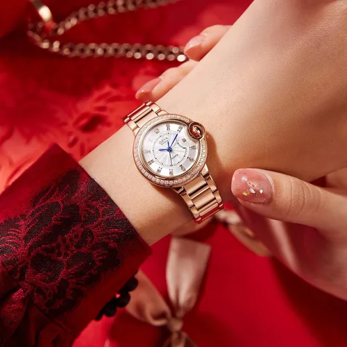 Vista 3 de Redhai Women Watches Analog Quartz Watch Mosaic with Diamonds Pearl Bracelet Dress Watch for Female Waterproof Wristwatch with Rhinestones Bracelet