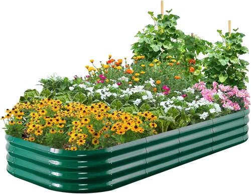 Vista 12 de Quictent Kit de cama de jardín elevada ovalada galvanizada, 6x3x1.5 pies Beige