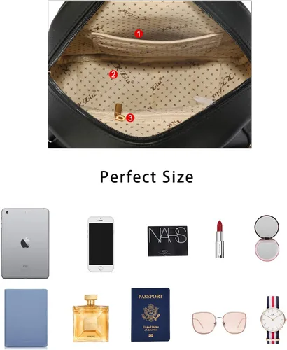 Vista 7 de KKXIU Mochila pequeña de cuero sintético acolchado Mini Daypack para mujer Moda Señoras Bookbag con borla