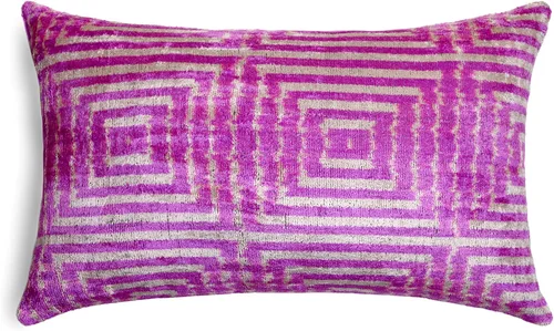 Vista 2 de Cojín decorativo hecho a mano con funda de cojín rellena, patrón de laberinto rosa, funda de cojín lumbar de seda de terciopelo suave para sala