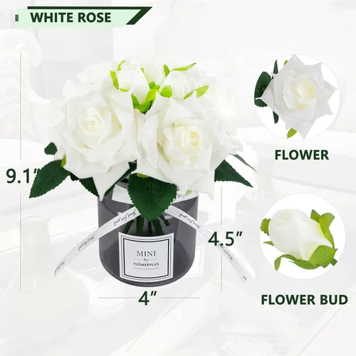 Vista 5 de XIAYAN Flor artificial y florero de vidrio, juego de botella de vidrio con rosa de seda, adecuado para sala de estar, mesa de comedor, oficina