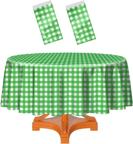 Vista 46 de HEIPINIUYE - Paquete de 2 manteles redondos de 84 pulgadas de plástico beige, manteles de mesa impermeables desechables para redondas, ideales