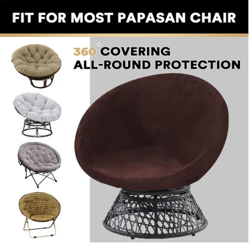 Vista 5 de Funda redonda para silla con platillo, funda extraíble de terciopelo de alta elasticidad para silla de luna, protector de muebles (marrón, mediano)