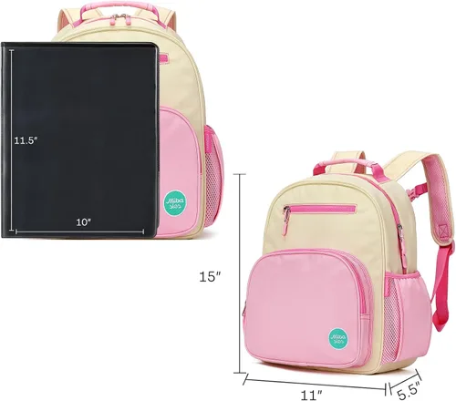 Vista 3 de mibasies Mochila para niñas y niños, ideal para niños y niñas, mochila para preescolar jardín de infantes y primaria, beige rosado, Niños-12L US