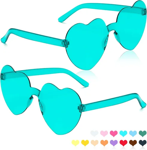 Vista 96 de Lentes de sol con forma de corazón, 2 pares de lentes de sol en forma de corazón, gafas de sol rave para mujeres, regalos de fiesta