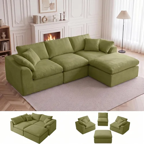 Vista 28 de Sofás seccionales de nube deshuesada de 110 pulgadas para sala de estar, sofá modular en forma de L con otomana, moderno y cómodo sofá nube con Negro