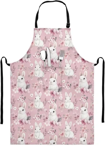 Vista 8 de GIFTPUZZ Delantal de chef para mujer con lazo largo y bolsillo frontal con correas