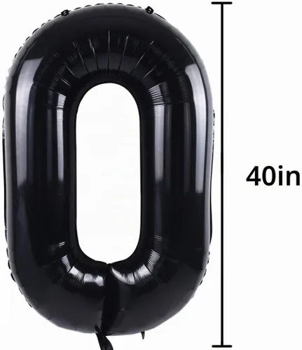Vista 2 de Toniful - Globos de helio grandes de números del 0 al 9 de 40 pulgadas, color negro, globos digitales de número 0, globos de papel de aluminio