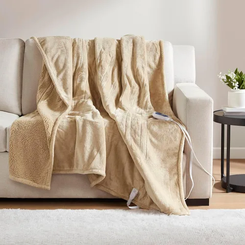 Vista 37 de Beautyrest Manta térmica, manta eléctrica, suave, cálida y reversible, manta térmica Sherpa para oficina, sofá, 3 ajustes de calor, apagado